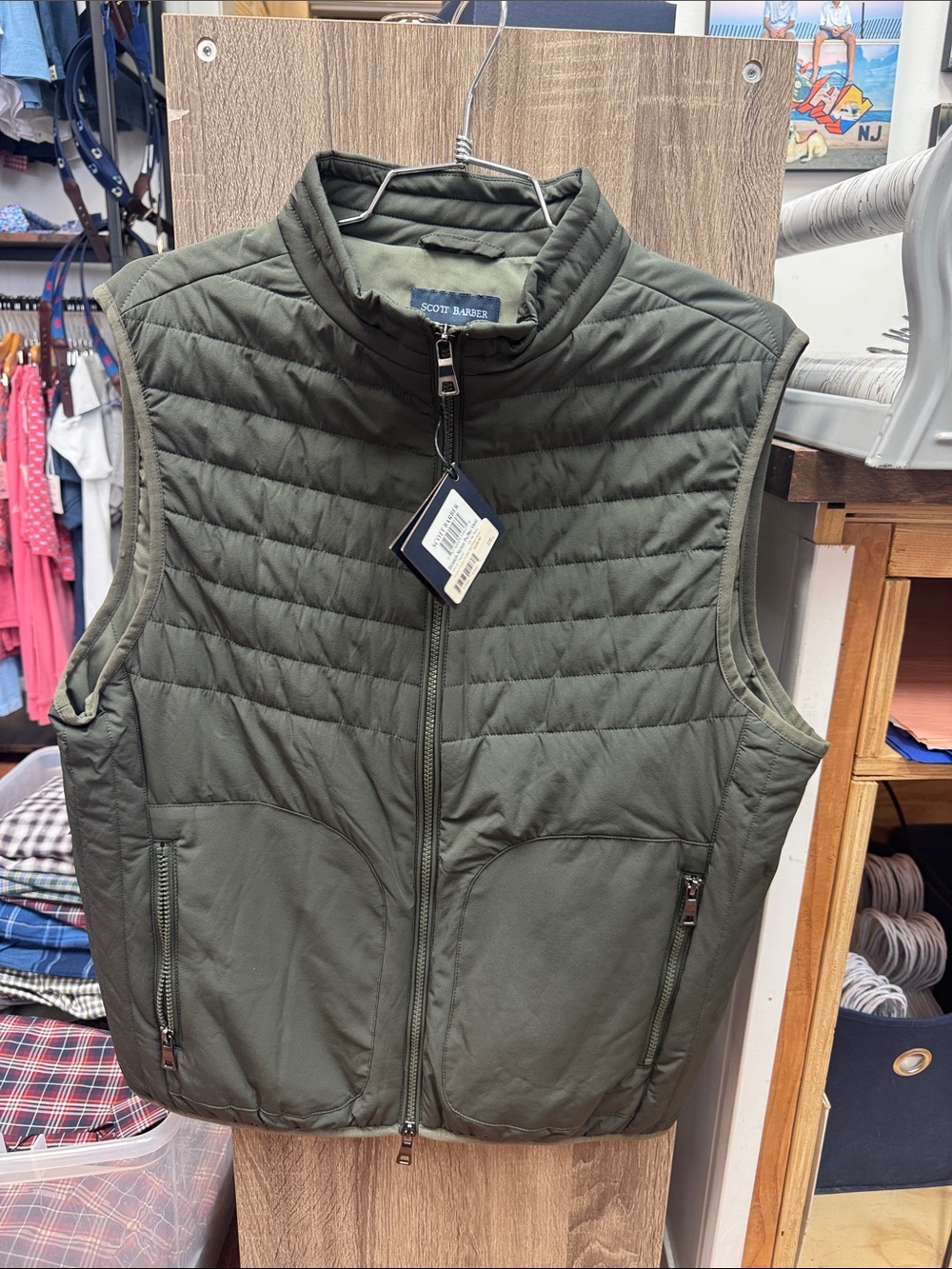 Scott Barber Men's Olive Quilted Zip-Front Vest